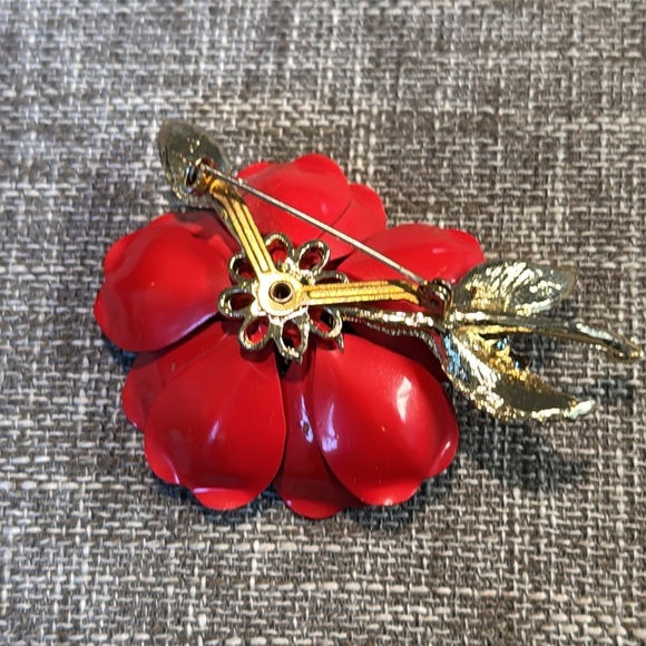 Vintage 60s Coro Enamel Flower Rhinestone Brooch - Picture 3 of 7